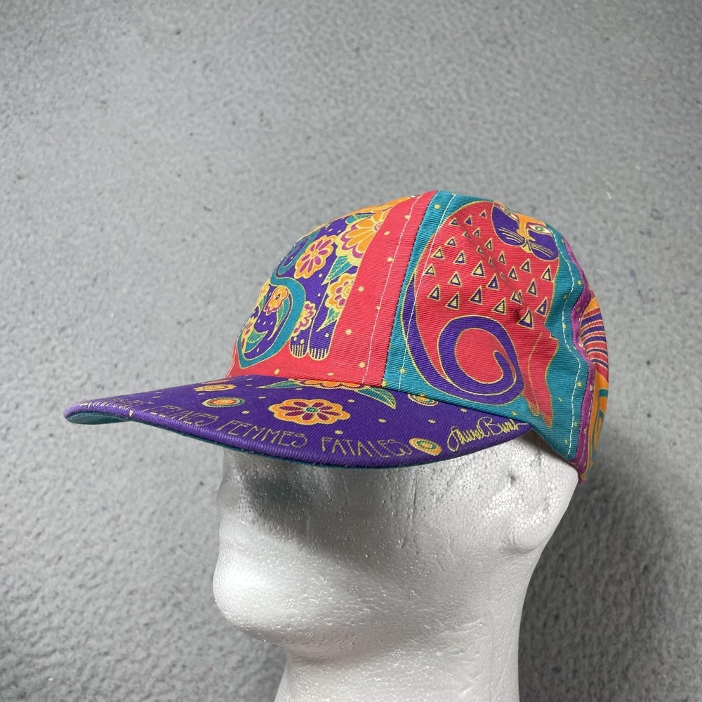 Vintage Laurel Burch Hat Cap Strap Back One‎ Size Youth Multicolor Cat Boho 90s